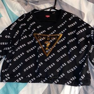 Guess black and gold cropped long sleeve sweatshirt
